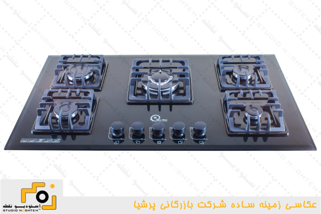 عکاسی صنعتی و زمینه ساده از محصولات لوازم خانگی هود ، سنک ، گاز